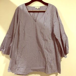 Gingham Flutter Slv Blouse